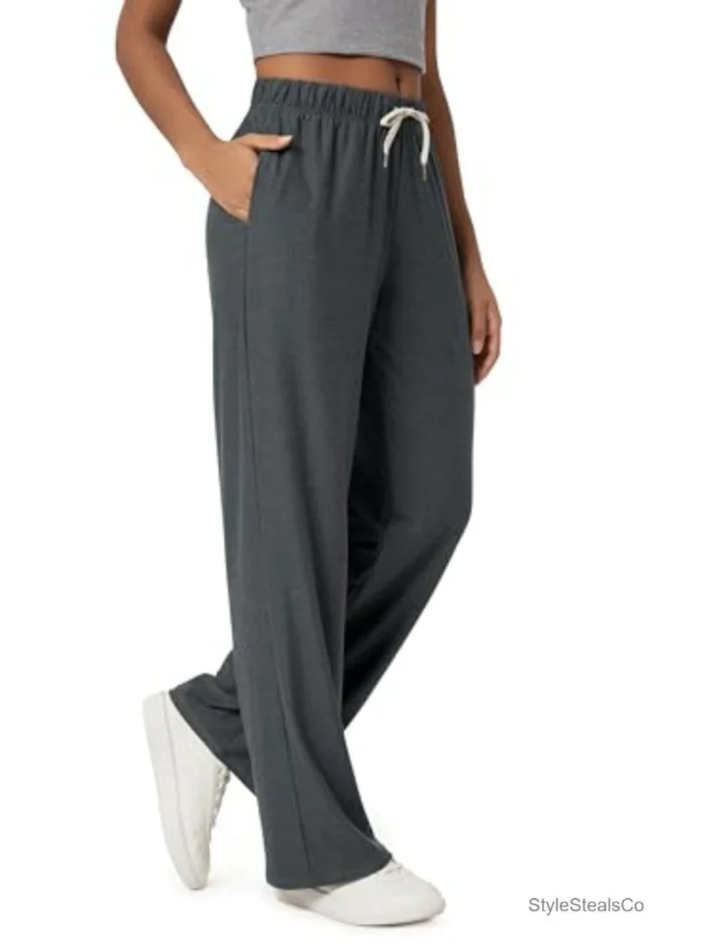 Women's Straight Leg Pajama Lounge Pants with Pockets, High Rise, Drawstring